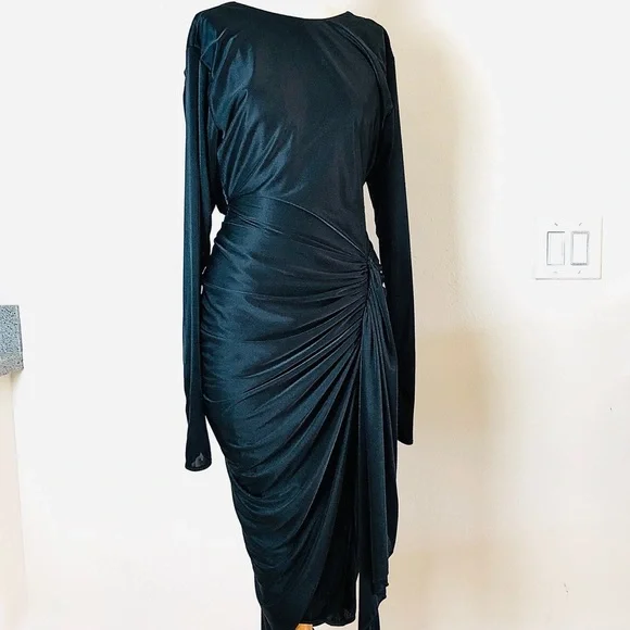 NIGHT MOVES rushed black vintage cocktail elegant Dress S - Picture 2 of 10